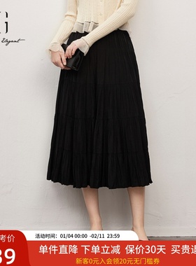 XG雪歌25春款优雅百褶设计显高显瘦赫本风长裙半身裙XL103516A890