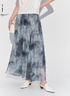 XG雪歌25夏款国风腰坠显瘦A版印花半身裙优雅中长裙XL203832B806