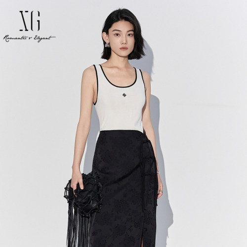 XG雪歌吊带背心针织衫女2025夏新款内搭打底无袖上衣XL211817A891