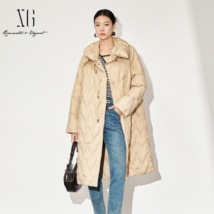 xg雪歌新中式 羽绒服女XK406502A809 盘扣设计简约百搭轻盈保暖长款