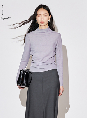 XG雪歌2025秋百搭修身显瘦通勤半高领打底长袖T恤女XK301013A587