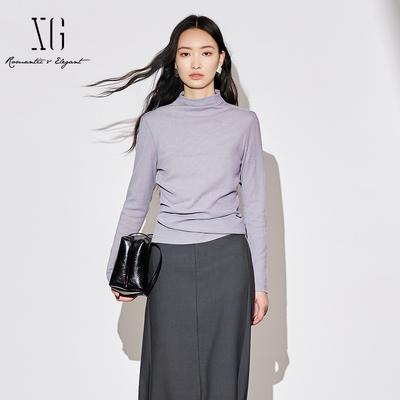 XG雪歌2025秋百搭修身显瘦通勤半高领打底长袖T恤女XK301013A587