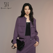 XG雪歌25秋极简百搭miu系通勤酷飒直筒截短式 外套女XK307014A403