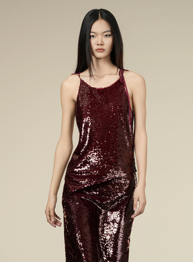 XG雪歌25冬款吸睛亮片不规则剪裁酷飒潮搭吊带背心女XK425011A115