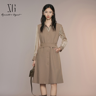 XG雪歌25秋从容雅丹风显瘦A版 连衣裙两件套XK304016A409 通勤西装