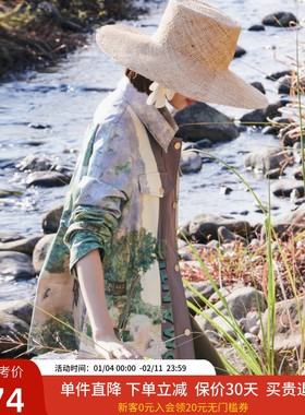 xg雪歌专柜时尚花色风衣外套女2024春装新款休闲上衣XJ108017B296