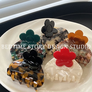 韩国高级2025醋酸花朵小号抓夹边夹金标France复古鲨鱼夹半夹发夹