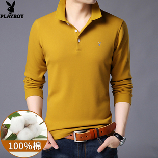 花花公子长袖t恤女纯棉翻领女装秋冬款休闲polo衫男女同款上衣服