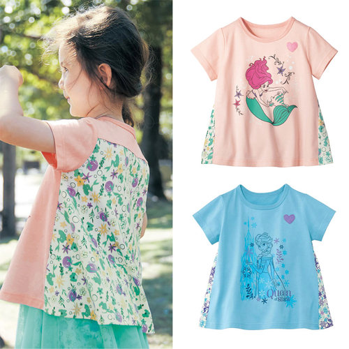 出口日本短袖纯棉碎花粉色T恤