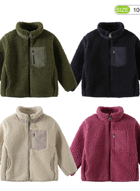 摇粒绒儿童立领保暖外套秋冬男童羊羔绒加厚加绒茄克白色中大童5