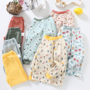 儿童纯棉家居服套装男女童三层保暖空气棉内衣睡衣裤打底秋衣秋裤