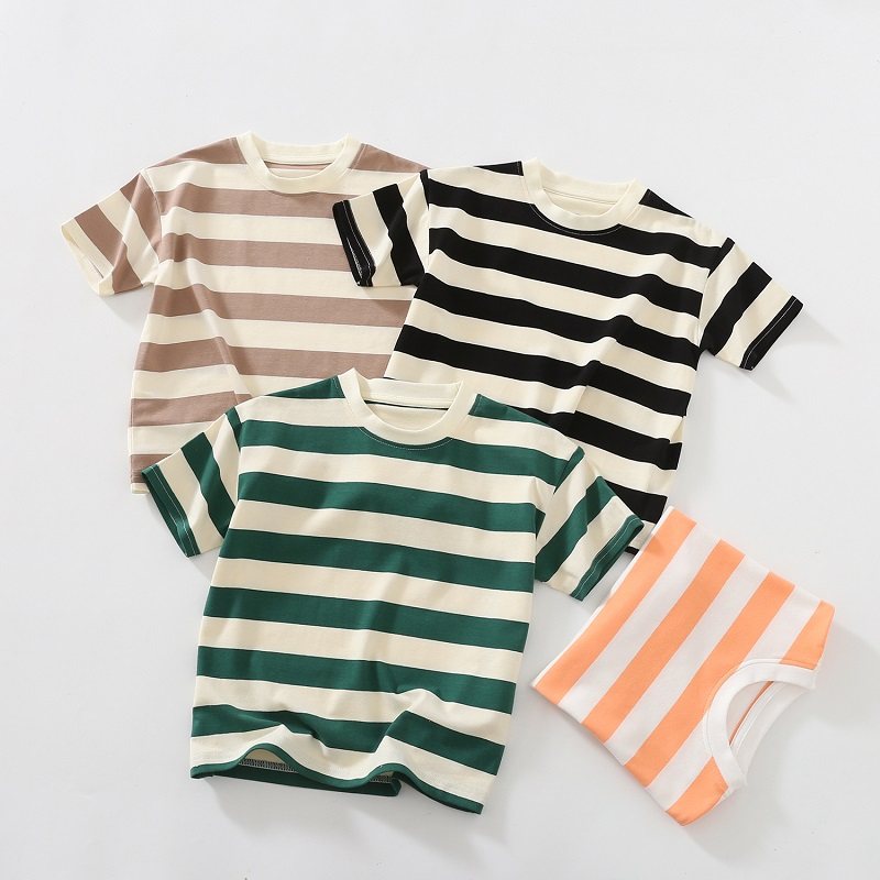 纯棉夏季童装男女儿童条纹短袖T恤中大童休闲宽松半袖衫百搭上衣t,童装/婴儿装/亲子装,T恤,淘宝优惠券,粉丝福利购,淘宝优惠卷