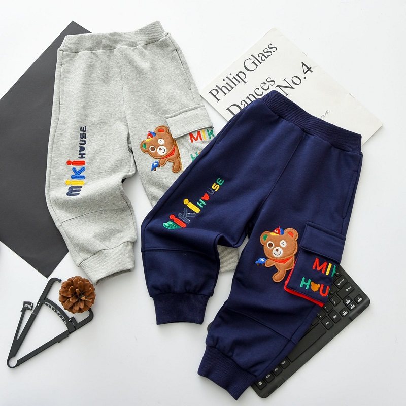 2024新款mk儿童纯棉春秋裤子男童休闲卫裤男女宝宝小熊卡通时尚