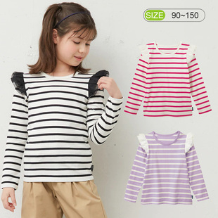 出口日本外贸童装女童长袖T恤春秋款纯棉儿童条纹打底衫宝宝上衣3