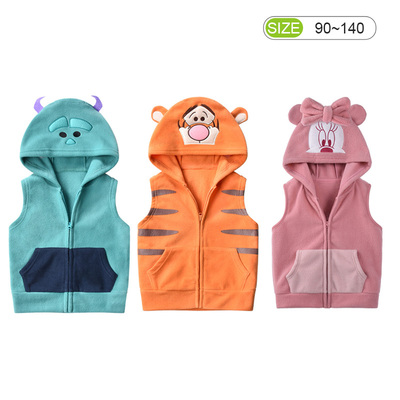 日单外贸童装摇粒绒连帽卡通马甲