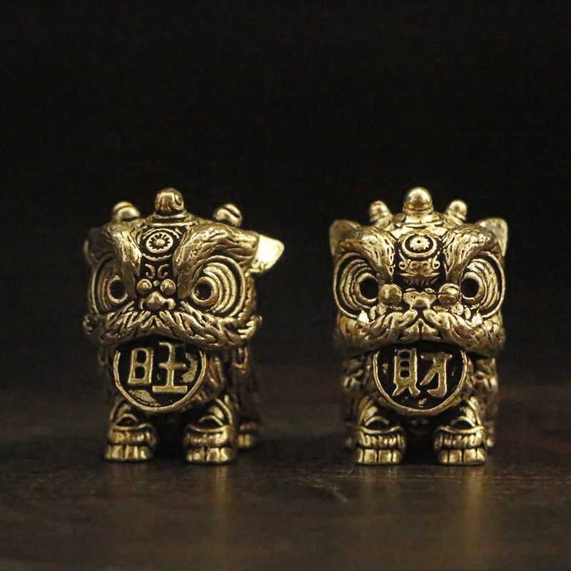 实心黄铜咬钱醒狮旺财卡通风狮子摆件桌面办公室书房装饰品工艺品