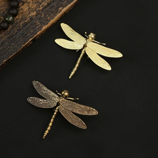 黄铜蜻蜓摆件桌面家居办公室昆虫装 饰品工艺品虫子解压玩具手把件