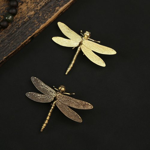 黄铜蜻蜓摆件桌面家居办公室昆虫装饰品工艺品虫子解压玩具手把件