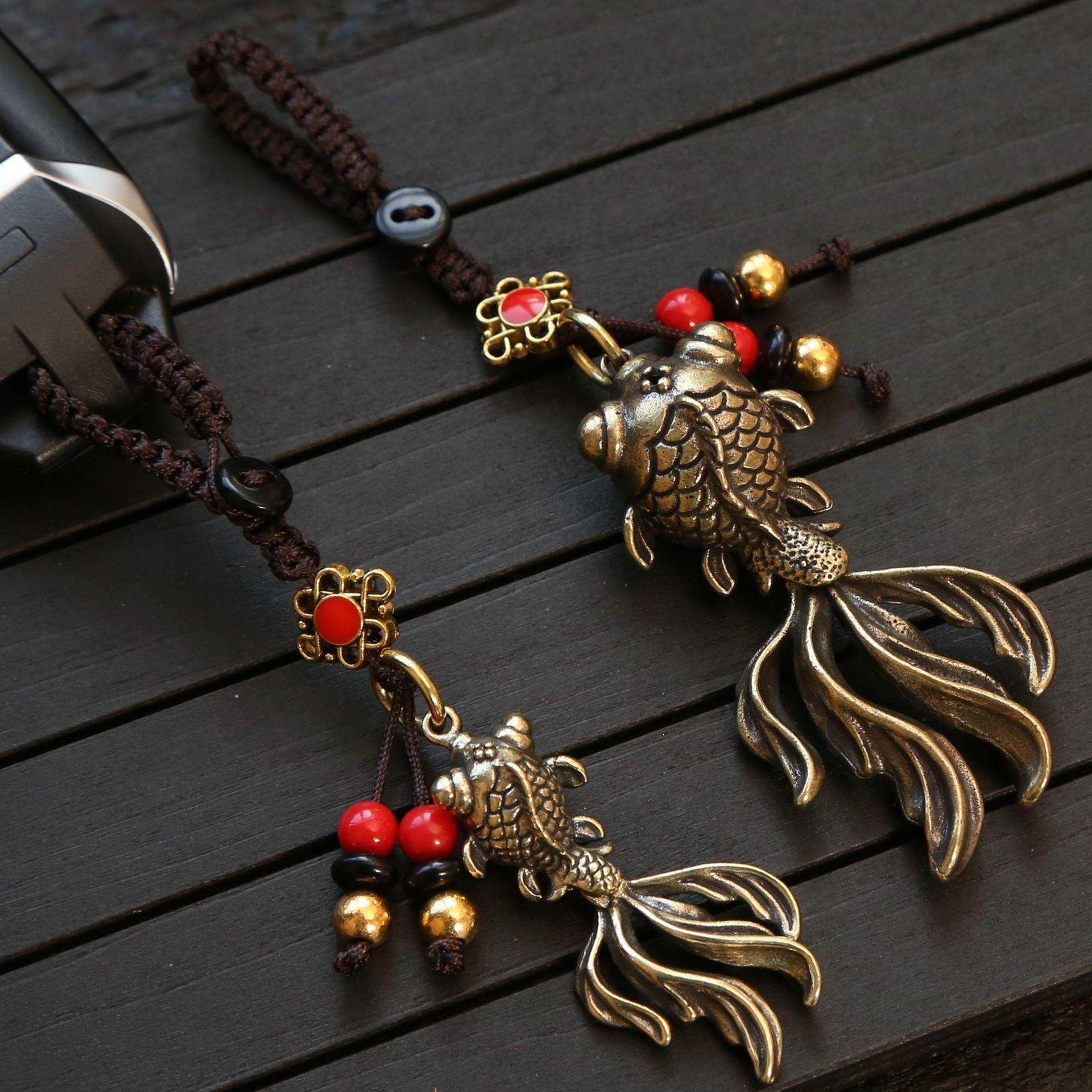 黄铜年年有余大小金鱼汽车钥匙扣挂坠男女包包挂件钥匙链吊坠装饰