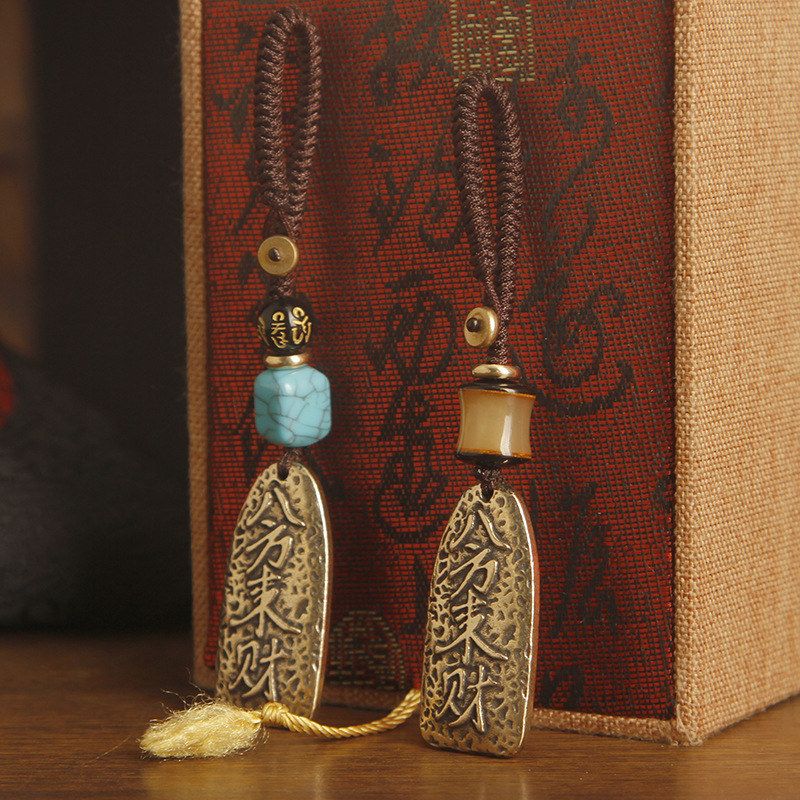 黄铜复古八方来财挂件日进斗金汽车钥匙扣吊坠男女包包装饰品挂饰