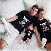 潮一家三口男女童纯棉鲨鱼家庭装 妈妈和儿子 新款 夏父子装 亲子装