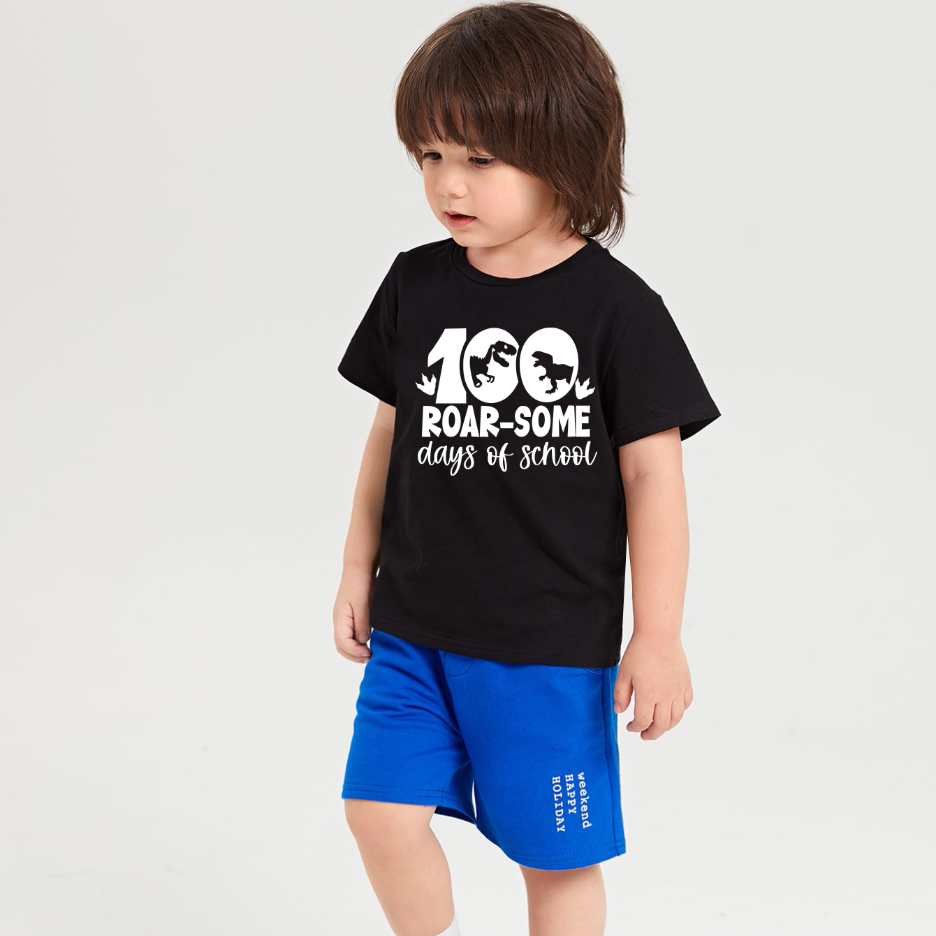 100days恐龙夏季婴儿哈衣个月男女儿童装卡通休闲吸汗纯棉T恤短袖