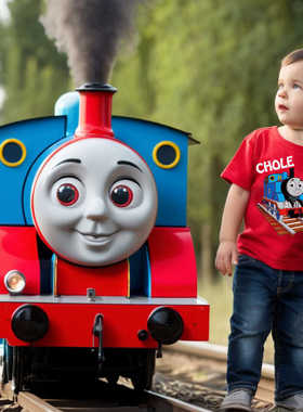 Thomas儿童短袖T恤夏纯棉托马斯火车定制名字红色纯棉男宝宝上衣