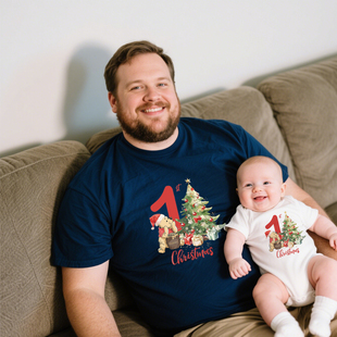亲子短袖 圣诞节圣诞T恤一家三口婴儿全家装 Christmas新款 宝宝1st