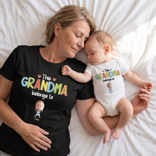This Grandma Belongs To夏季奶奶祖母婴儿爬服纯棉短袖t恤定制新