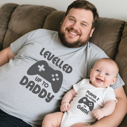 夏季亲子装婴儿爬服Dad And Baby Gamer T Shirt休闲圆领短袖t恤