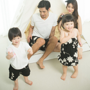連衣裙短褲 夏裝 一家三口夏天海邊母女洋氣時尚 沙灘親子裝 韓版 風格