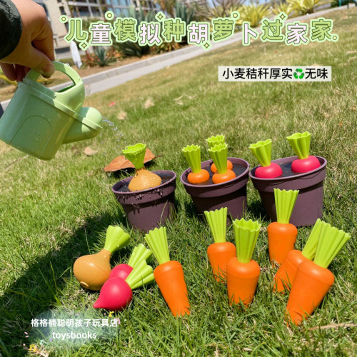 儿童模拟过家家种胡萝卜盆栽麦秆