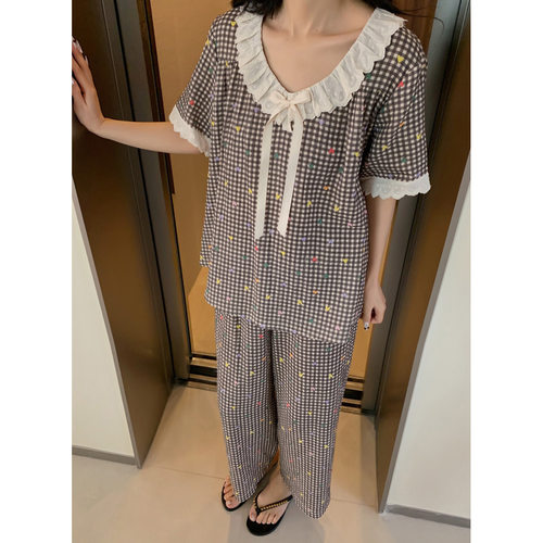 杜小宅新款可爱减龄棉纱睡衣2026夏季宽松长袖长裤两件套家居服女