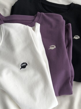 韩版正肩/磨毛简约短袖t恤日常小众棒球帽刺绣圆领打底上衣春夏t