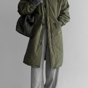 海外甄选 青年男士 韩国正品 新品 黑色夹克军绿连帽大衣 2024冬季