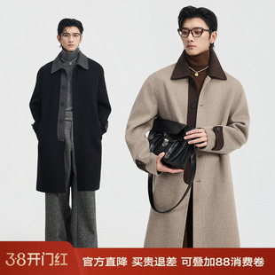 全羊毛/鹅绒内胆 伯爵卓尔100%双面毛呢大衣男中长款冬季通勤外套