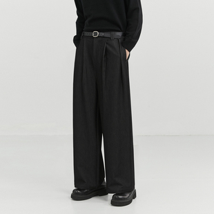 伯爵卓尔男装冬季多褶设计感休闲裤阔腿宽松直筒韩版加厚西装裤子