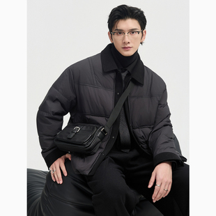 伯爵卓尔2025冬季高级感翻领轻薄羽绒服男短款撞色假两件保暖外套