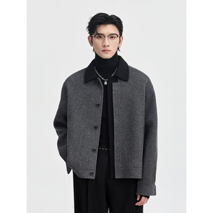 伯爵卓尔100%全羊毛双面呢夹克男冬季可拆卸鹅绒内胆短款毛呢外套