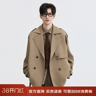 伯爵卓尔26春秋季休闲双排扣短款风衣男士英伦风抗皱通勤宽松外套