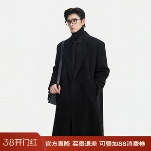 全羊毛/羽绒内胆/过膝超长款伯爵卓尔双面呢子大衣男冬季垫肩外套