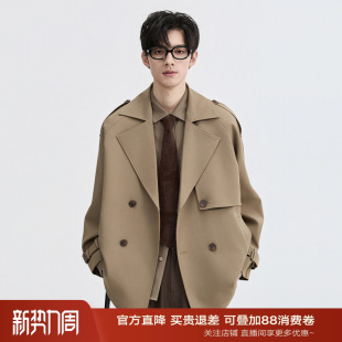 英伦风抗皱通勤宽松外套 风衣男士 伯爵卓尔26春秋季 休闲双排扣短款