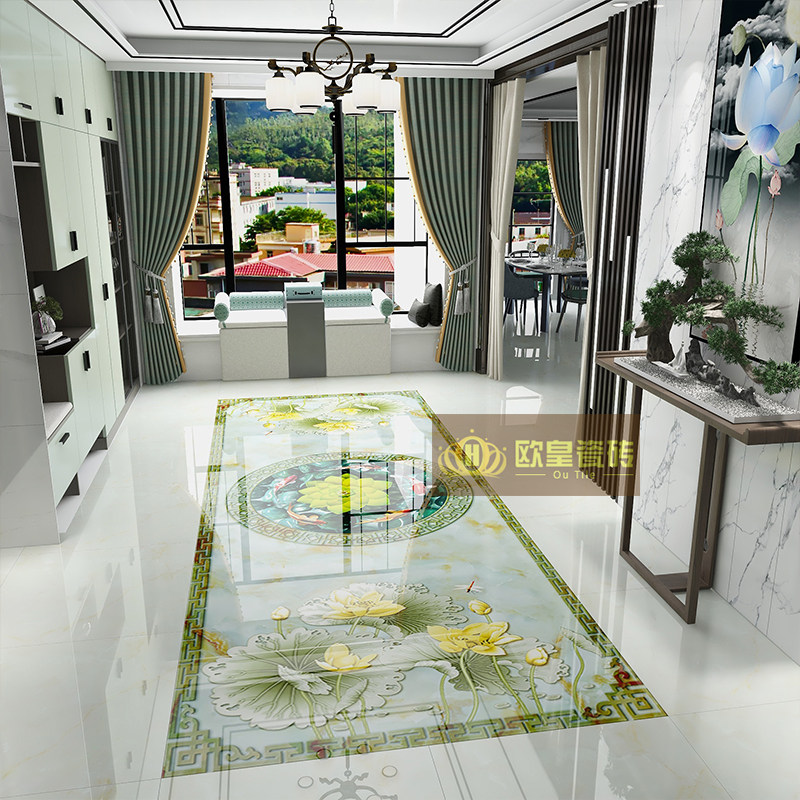 新品新中式九鱼过道拼花地砖800x800别墅走廊入户门厅玄关造型瓷