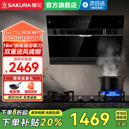 樱花抽油烟机燃气灶套餐家用侧吸式厨房烟机灶具套装JA75+TGE03