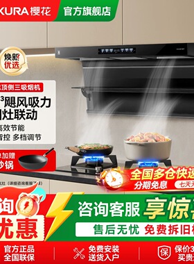 樱花抽油烟机家用厨房大吸力烟灶联动顶侧双吸TQE07新官方旗舰店