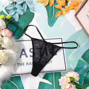 小众中低腰半透内裤 黑色系蕾丝细带美臀丁字裤 少女内内 新品 X249