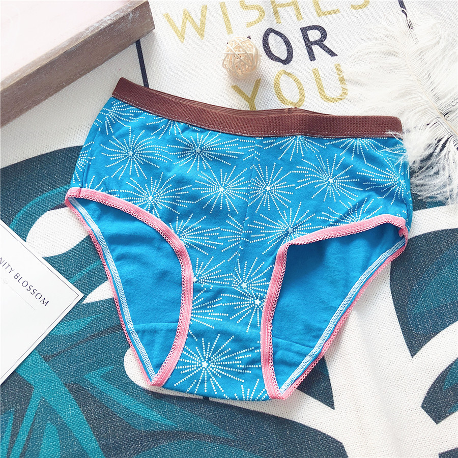 n16 新款女棉蓝色粉边简约女士三角内裤舒适透气小宽边中高腰裤头