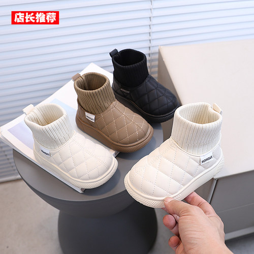 儿童秋冬加绒保暖软底洋气雪地靴
