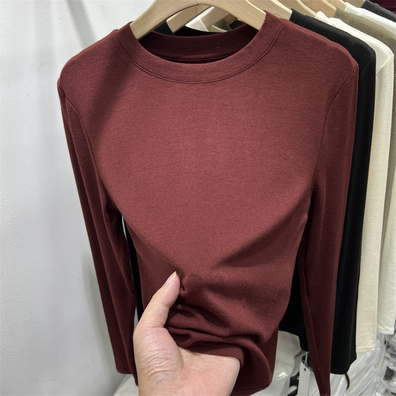 安格拉红超漂亮基础简单款长袖T恤秋冬圆领宽松女上衣弹力打底衫