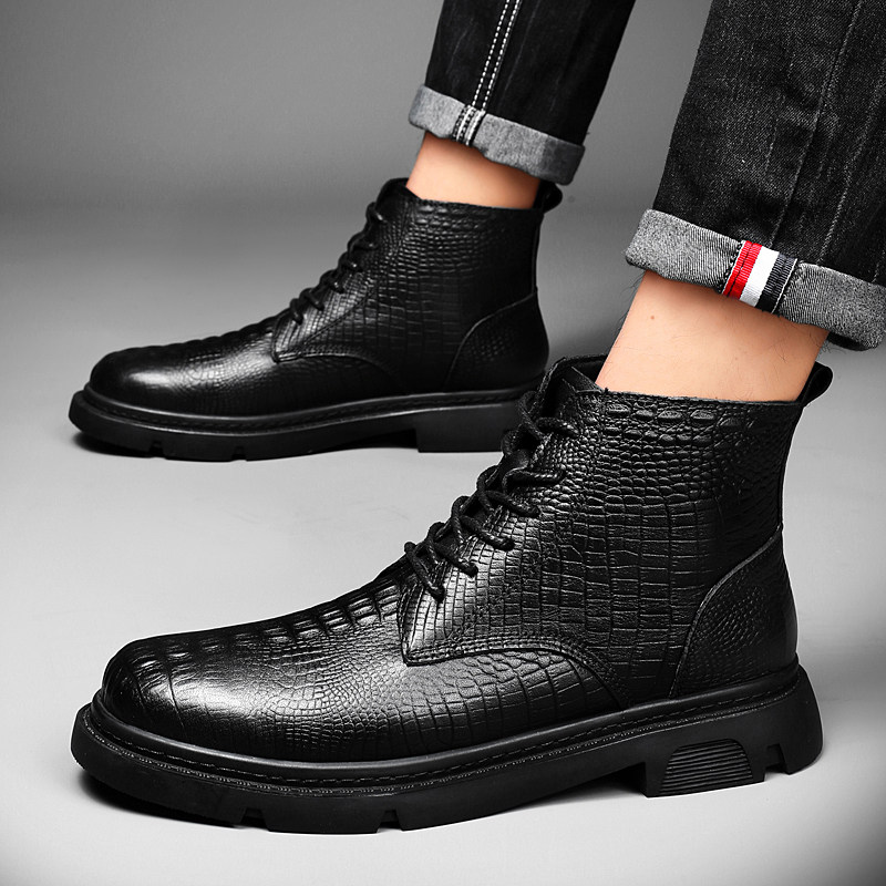 马丁靴男冬季高帮男鞋高级感真皮靴子加绒保暖棉鞋英伦风男士皮靴